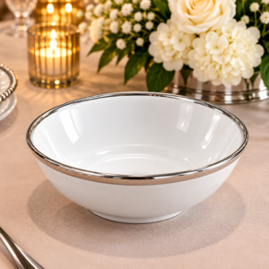 Ceramic Bowl - Silver Rim 7 Inch