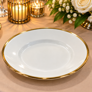 Ceramic shallow dish - gold rim 10 inch